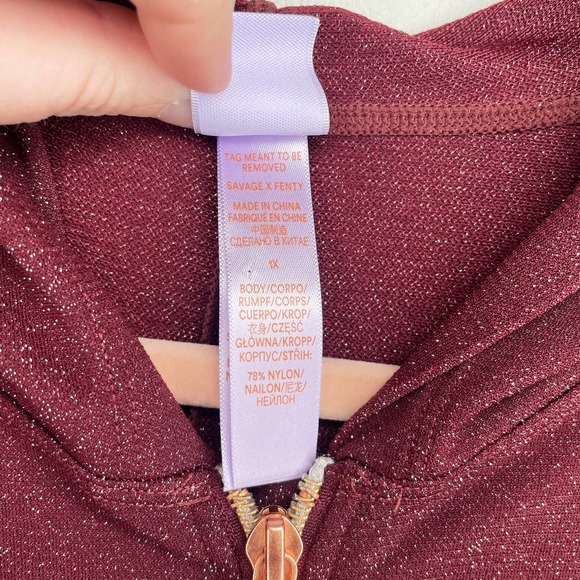 Savage x Fenty Sleep & Shine Metallic Red Cocoa Hooded Onesie Jumpsuit 1X - Picture 7 of 14